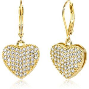 925 Sterling Silver Dangle Earrings, 14K Gold Plated Heart Waterdrop